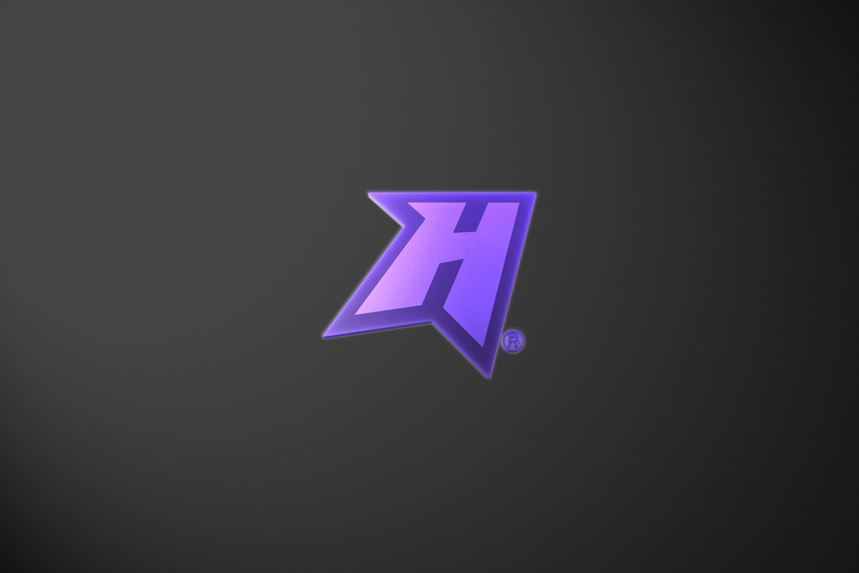 Purple dimensional H monogram on a silver background