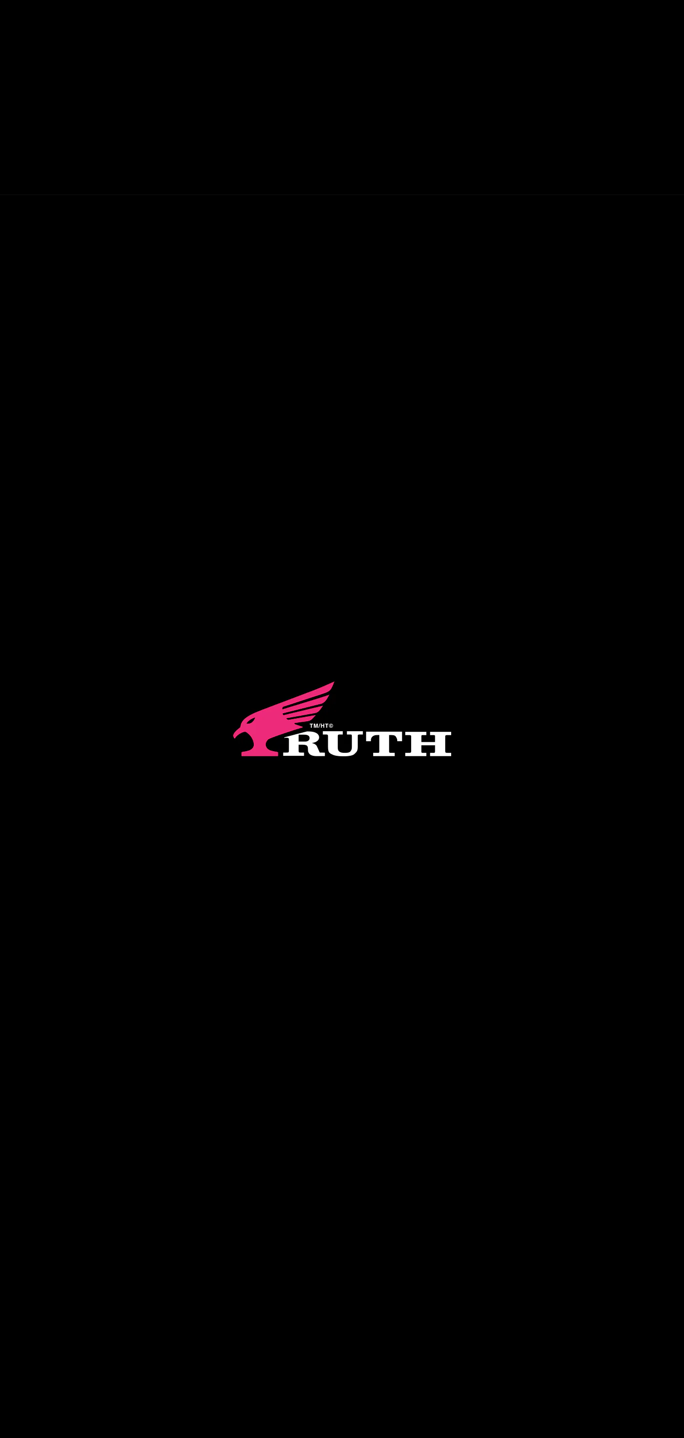 Pink Ruth winged logo on a tall black poster