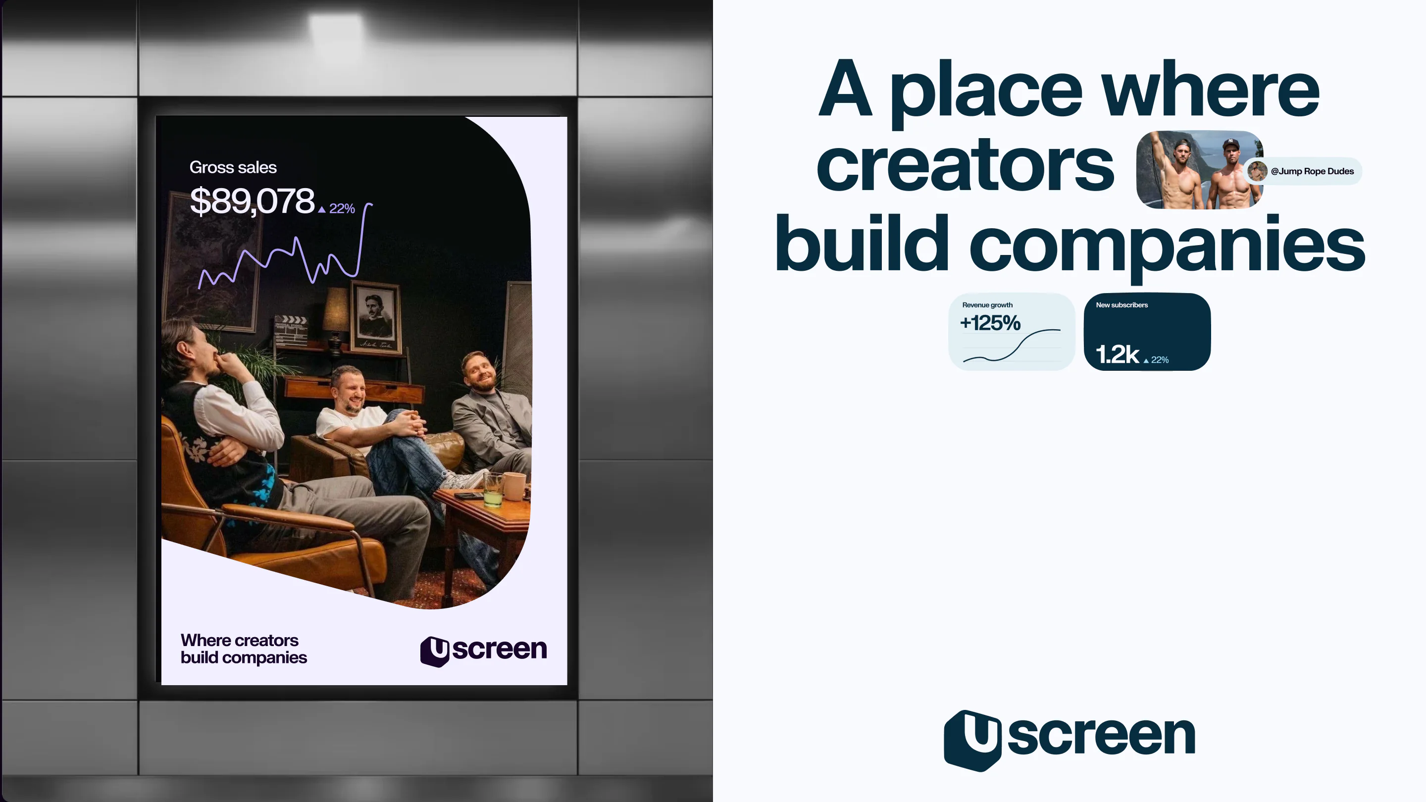 Uscreen campaign showing creator analytics and a place where creators build companies