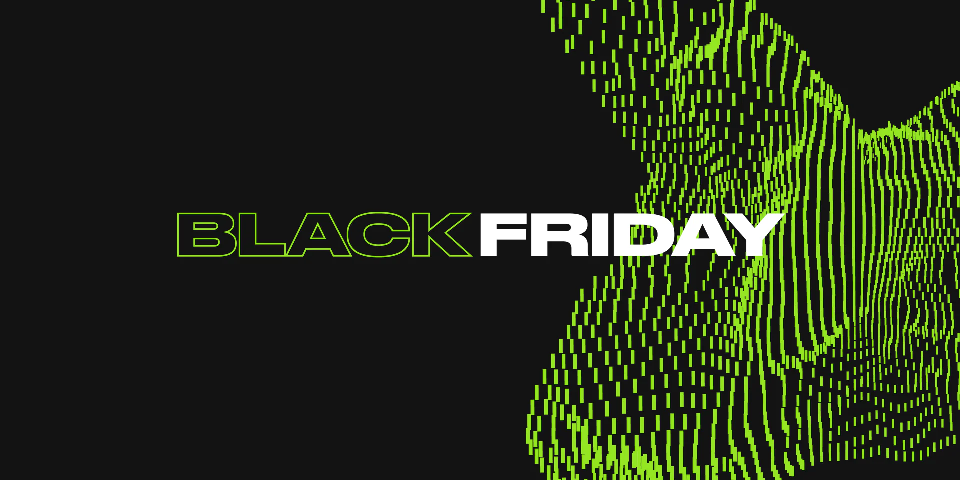 Black Friday graphic with a neon green digital wave on black