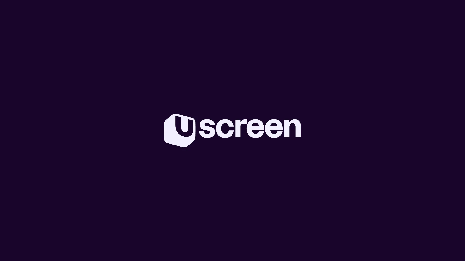White Uscreen logo on a dark purple background