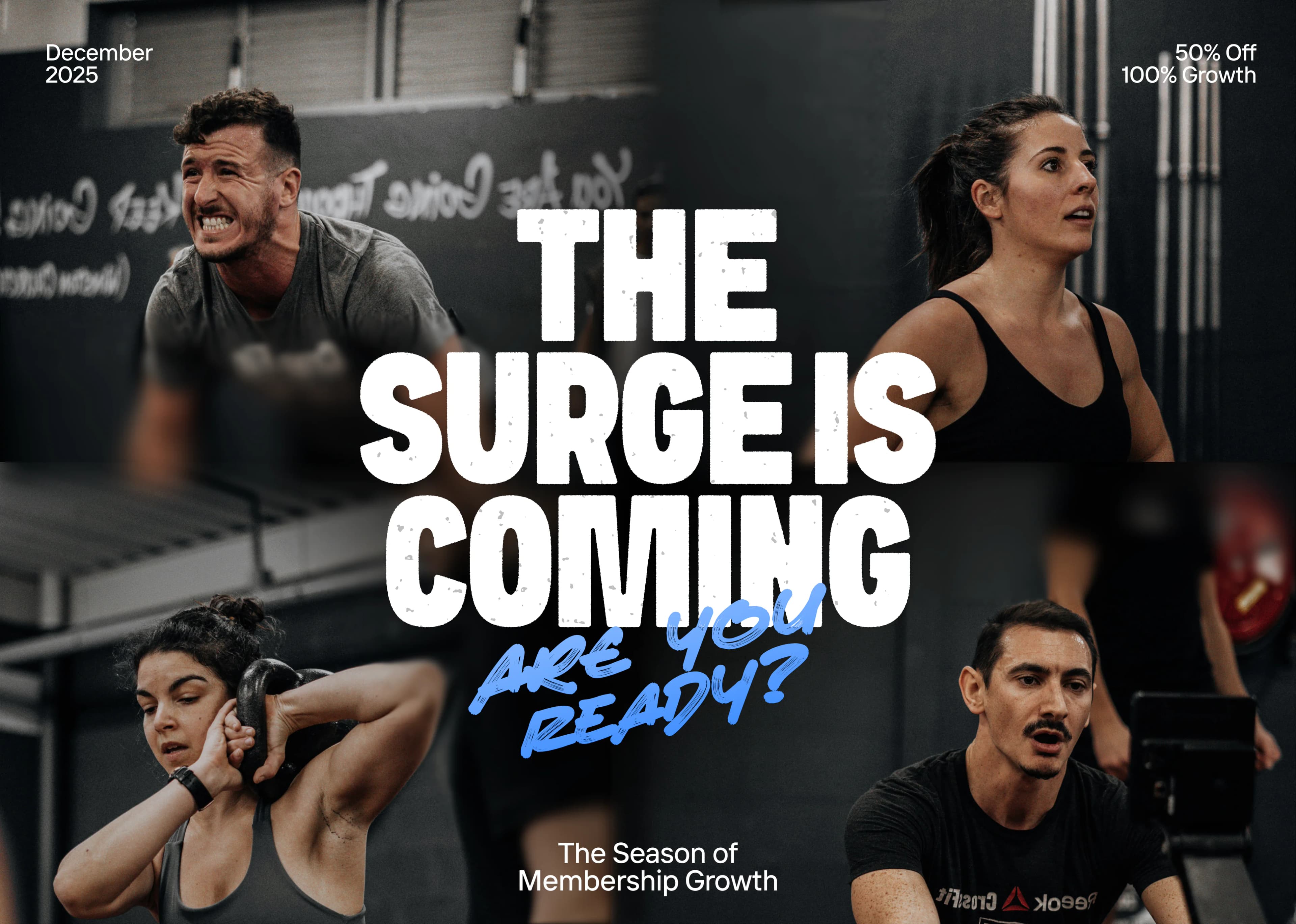 The Surge Is Coming membership campaign collage with athletes