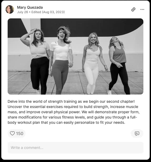 Fitness community testimonial with four women