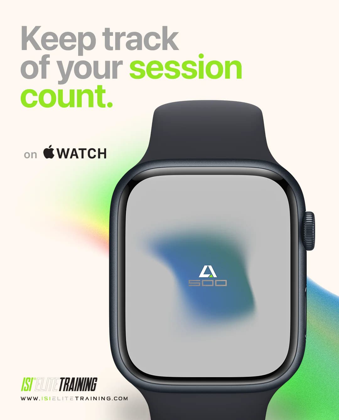 Apple Watch session count campaign on a warm neutral background