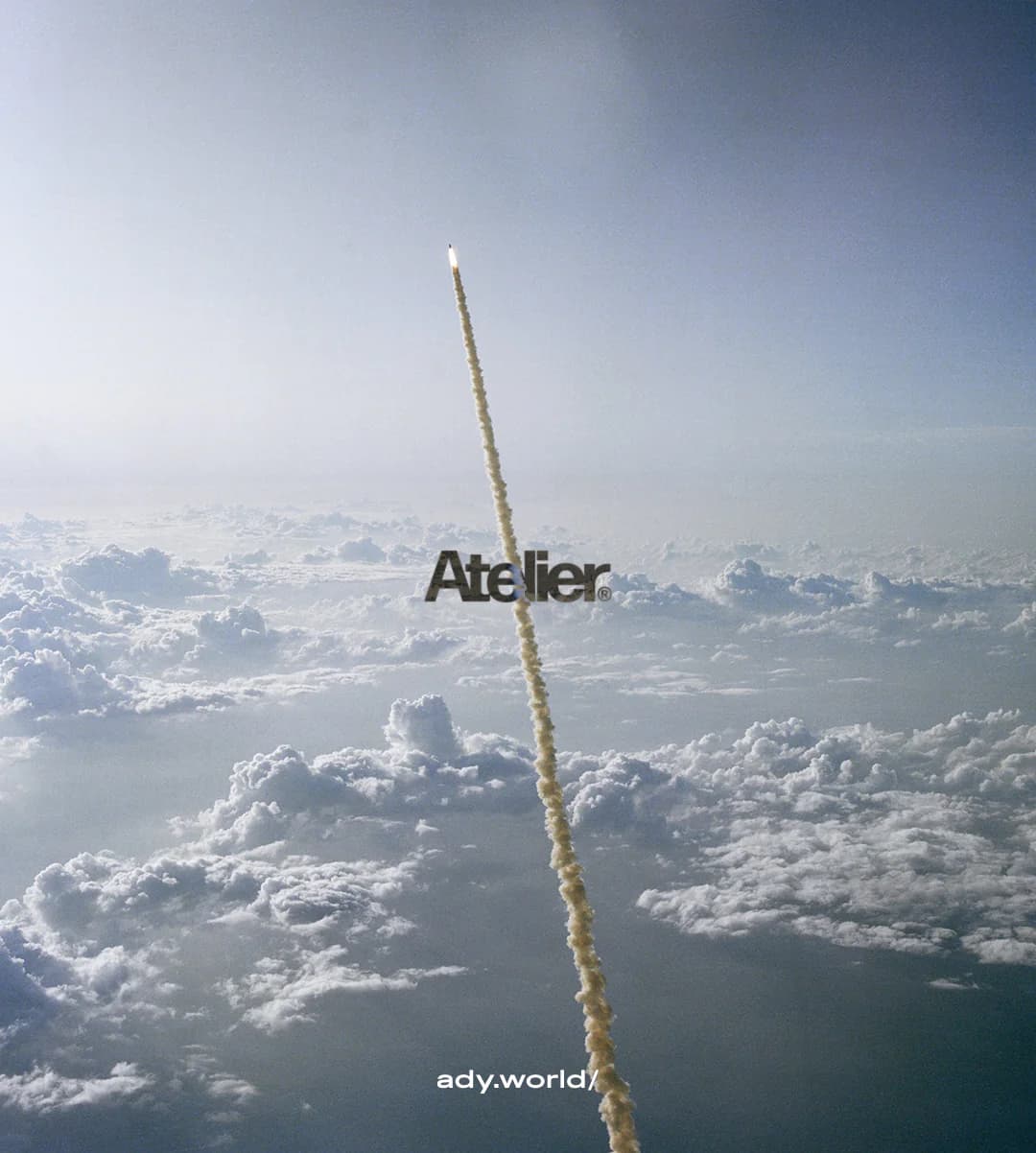 Atelier wordmark over a mountain landscape