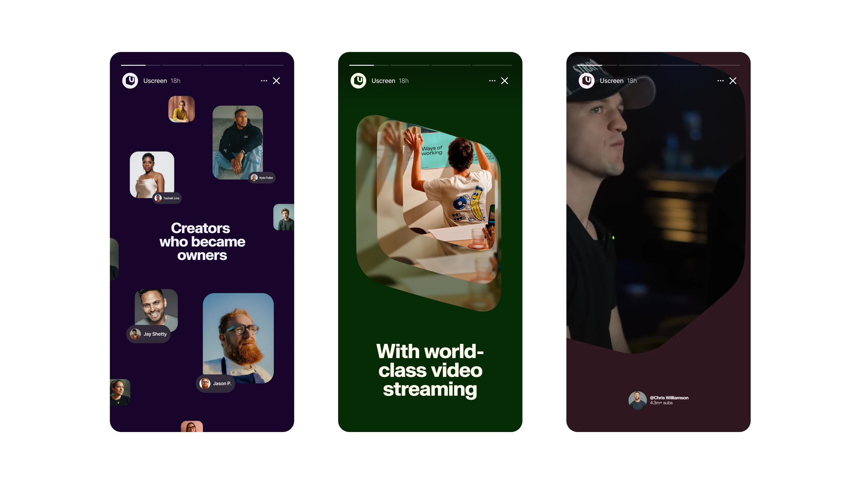 Three Uscreen creator campaign story designs