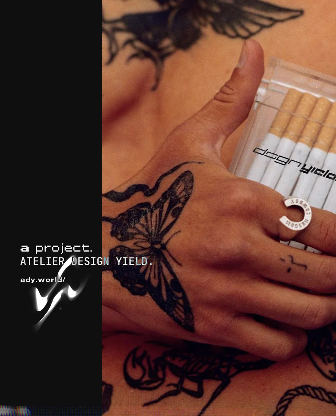 Atelier project poster featuring a tattooed person