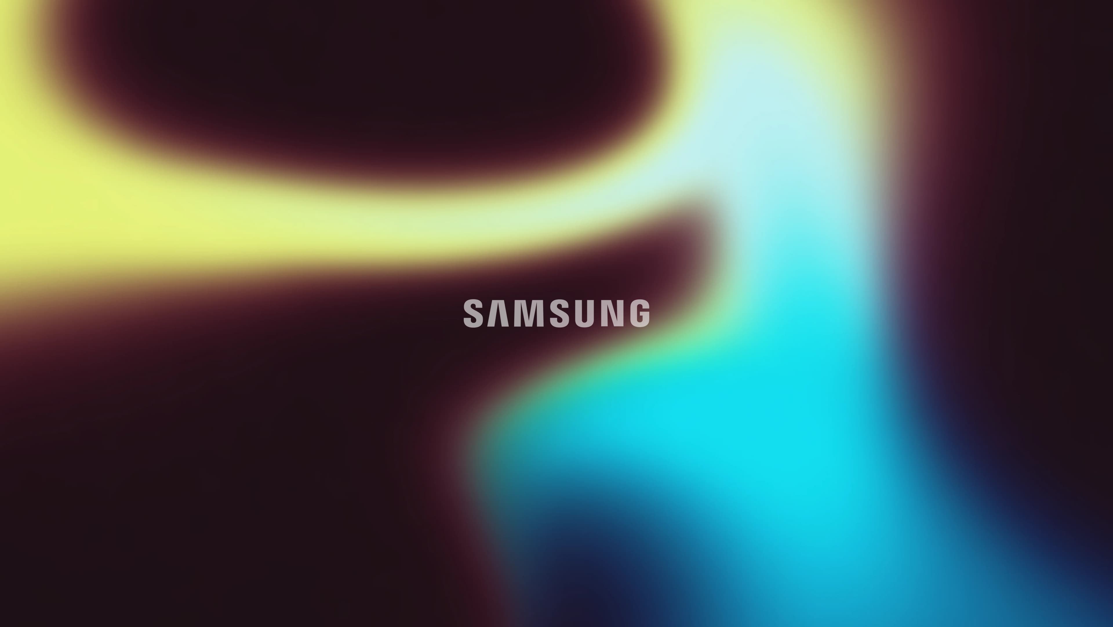 Samsung wordmark on a blurred cyan and yellow gradient